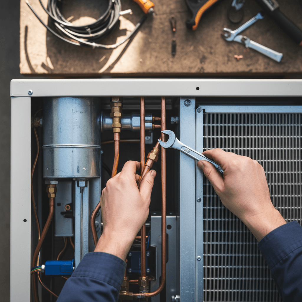 HVAC technician installing new air conditioning system