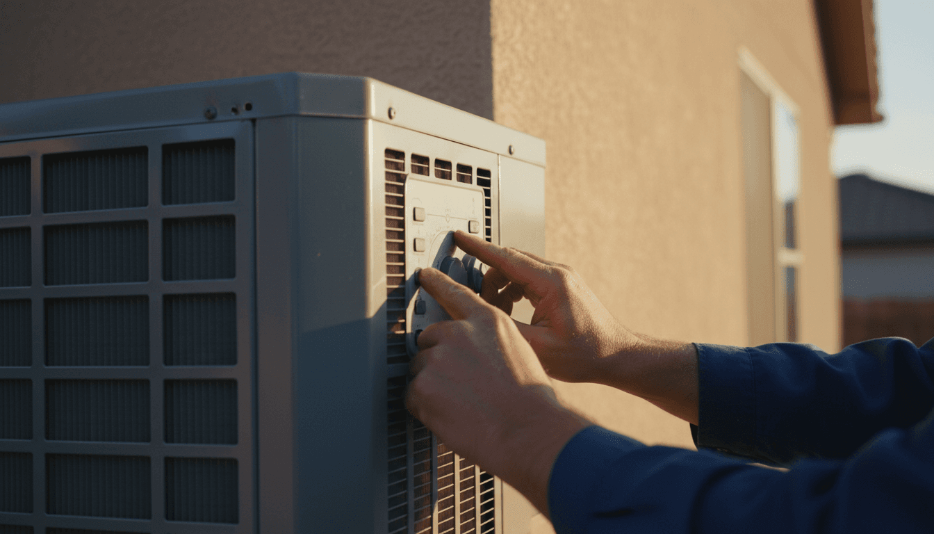 HVAC technician adjusting air conditioning system