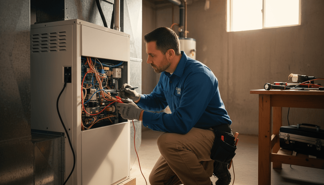 HVAC technician performing system inspection and maintenance